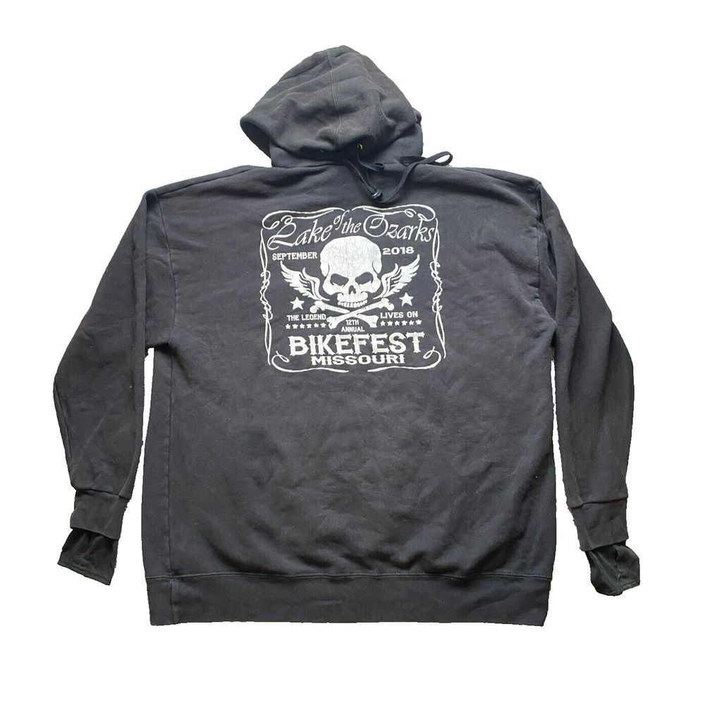 Lake of Ozarks‎ Sweatshirt Adult Large Black Skull Bikefest Missouri Hoodie Mens